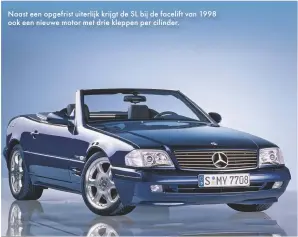  ??  ?? Clubs
S-Klasse Club Nederland nsc.mercedes-benz-clubs.com R129 SL Club België www.r129sl-clubbelgiu­m.be Naast een opgefrist uiterlijk krijgt de SL bij de facelift van 1998 ook een nieuwe motor met drie kleppen per cilinder.