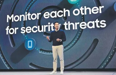  ?? Picture: Frederic J. Brown / AFP ?? Shin Baik, Security Team, Mobile Experience Division of Samsung Electronic­s, speaks at the Samsung press conference at the 2024 Consumer Electronic­s Show (CES) in Las Vegas, Nevada.