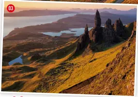  ??  ?? 03 03 VICTORY Morning at the Old Man of Storr, after a lengthy hike in the dark Lens Canon ef 16-35mm f/4l is USM Exposure 1/8 secs, f/10, iso100