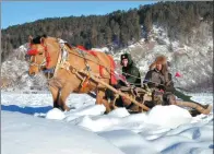  ?? CHU FUCHAO / FOR CHINA DAILY ?? Officers from the Beiji border police station patrol using a horse-drawn sleigh on the frozen Heilong River, which defines the border of China and Russia, to prevent tourists and local fishermen from crossing by mistake.