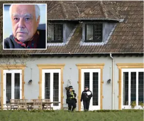  ??  ?? Mansion bloodshed...Sir Richard Sutton, 83, top, and the house he lived in