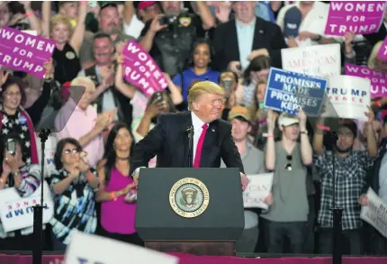  ?? Tracie Van Auken / EPA ?? United States president Donald Trump tells the Pennsylvan­ia crowd what a great first 100 days in office he has had.