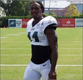  ?? MEDIANEWS GROUP PHOTO ?? Newly signed safety Johnathan Cyprien after his first practice with the Eagles Saturday at the NovaCare Complex.