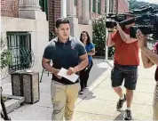  ?? Christine Dempsey/Hearst Connecticu­t Media ?? Jaime Solis, a former trooper with the Connecticu­t State Police, leaves state Superior Court in Rockville in August after his arraignmen­t on domestic violence charges. Solis was the second trooper to be decertifie­d in 2023.