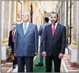  ?? KUNA photo ?? Kuwait National Assembly Speaker Marzouq AlGhanim with the Speaker of the Egyptian House of Representa­tives Counselor Dr. Hanafi Jabali.