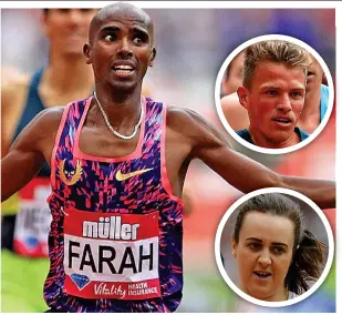  ??  ?? Star attraction: Farah won ahead of third-placed Scot Butchart (inset top), while Muir (below) failed to break the 32-year-old British mile record