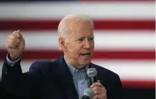  ?? AP ?? CARRYING ON: Democratic presidenti­al candidate former Vice President Joe Biden speaks at a campaign event in Sumter, S.C., Friday. Biden is hoping a win in South Carolina will put him on a path to the presidency.