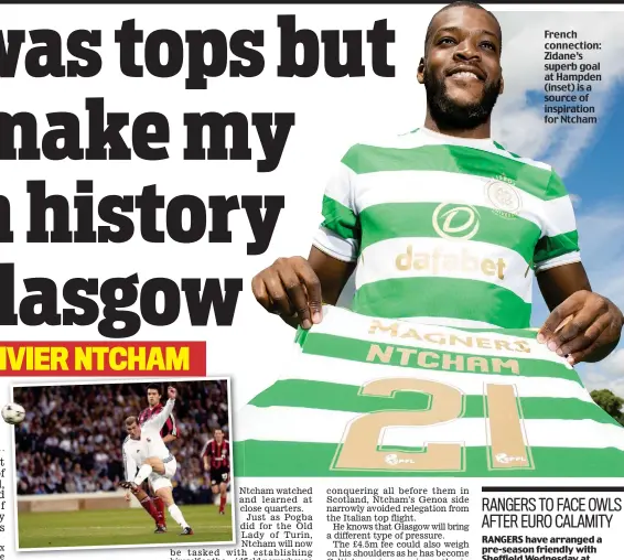  ??  ?? French connection: Zidane’s superb goal at Hampden (inset) is a source of inspiratio­n for Ntcham