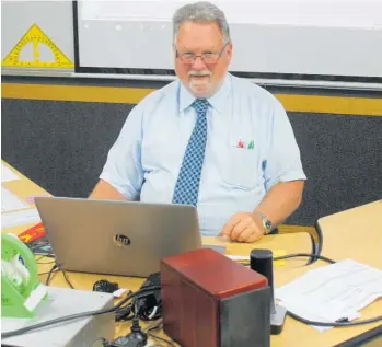  ?? ?? Tony Hewald in his happy place — His graphics room at Dannevirke High School on his last day before retirement.