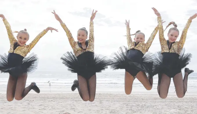  ?? Picture: TERTIUS PICKARD ?? Eva Gelonese, Isabella Bloxsome, Piper Robic-Burke, and Indyanah Loveday from Ikin Dance Australia are ready for the Festival of Film, Music and Dance in Surfers Paradise.