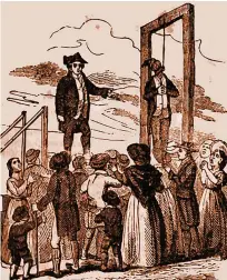  ??  ?? Forgive them their sins An engraving showing the execution of minister eeorge Burroughs, who recited the lord’s prayer before being hanged – something that a witch was supposedly unable to do