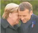  ?? Photo / AP ?? From enemies to friends, the leaders of Germany and France, Angela Merkel and Emmanuel Macron, at Compiegne, France.