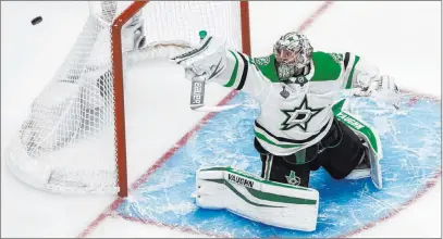  ?? Jason Franson The Associated Press ?? Goaltender Anton Khudobin, a backup when the Bruins made the Stanley Cup Final in 2013, has staked the Stars to a 1-0 series lead.