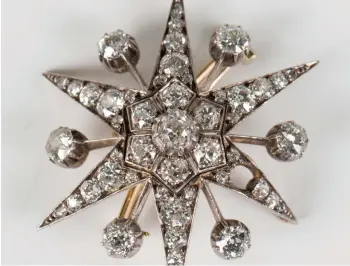  ?? ?? A late Victorian cushion cut diamond brooch, designed as a six-pointed starburst, circa 1890