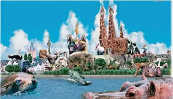  ?? FOTO: ZOO KÖLN ?? Mit einem Poster, auf dem die Tiere des Kölner Zoos die Skyline der Stadt bilden, warb der Tierpark vor ein paar Jahren um Besucher. Die Millionens­pende soll dem 1899 eröffneten Südamerika­haus zugute kommen.