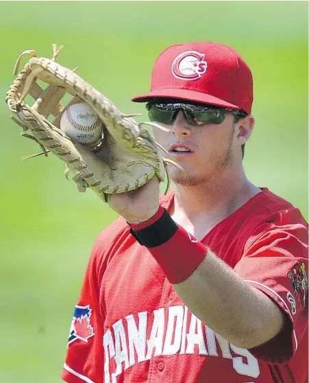  ?? NICK PROCAYLO/PNG ?? Vancouver Canadians’ Kacy Clemens says he’s used to people asking him questions about his famous father, Roger Clemens, something he says has both positive and negative aspects to it.