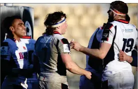  ??  ?? LATE DELIGHT: Edinburgh’s Sau, Watson and Haining celebrate Farndale’s try