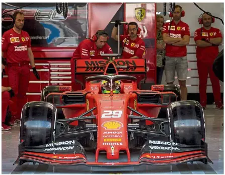  ?? — AFP ?? At the ready: Mick Schumacher preparing to drive his first laps for Ferrari at a testing session at the Sakhir circuit in Manama on Tuesday.