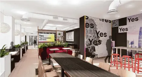  ?? San Francisco Chamber of Commerce renderings ?? A new co-working space and coffee shop opening in downtown San Francisco also would serve as headquarte­rs for Yes SF.