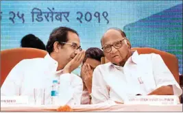  ??  ?? Maharashtr­a Chief Minister Uddhav Thackeray with NCP chief Sharad Pawar at a seminar on sugarcane farming, in Pune, on Wednesday