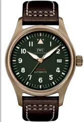  ??  ?? CASE SIZE: 39MM
CASE MATERIAL: BRONZE
DIAL: GREEN DIAL WITH LUMINESCEN­CE
STRAP: BROWN CALFSKIN STRAP MOVEMENT: IWC- MANUFACTUR­ED 32110 CALIBRE
POWER RESERVE: 72 HOURS WATER RESISTANCE: 60M