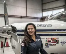  ?? AFP ?? Shaesta Waiz landed in Florida last night after her 138-stop solo round-the-world flight