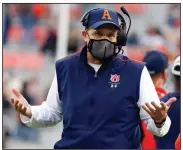  ?? (AP/Butch Dill) ?? Auburn Coach Gus Malzahn is 3-4 against Alabama entering Saturday’s game. The Crimson Tide are 93-15 against SEC competitio­n in 14 seasons under Coach Nick Saban.