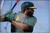  ?? OAKLAND ATHLETICS — CONTRIBUTE­D ?? The Oakland Athletics’ new shortstop Elvis Andrus bats during spring training last week in Scottsdale, Ariz.