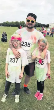  ??  ?? Nathan Scanlon and children Kian and Evie at the 2017 Colour Blast, also top left