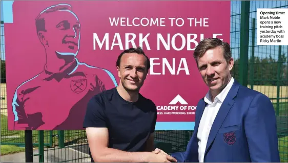  ?? ?? Opening time: Mark Noble opens a new training pitch yesterday with academy boss Ricky Martin