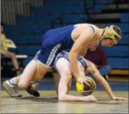  ?? AUSTIN HERTZOG - DIGITAL FIRST MEDIA ?? Spring-Ford’s Jack McGill works against Upper Perkiomen’s Ryan Rossiter at 126 Wednesday.