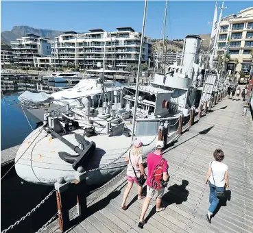  ?? Picture: Esa Alexander ?? A rare surviving World War 2 boom defence vessel, the SAS Somerset, at the V&amp;A Waterfront in Cape Town.