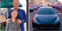  ??  ?? La muy joven ambientali­sta Greta Thunberg junto al también famoso Arnold Schwarzene­gger, quien le regaló un Tesla 3 eléctrico de alta autonomía.