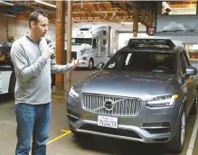  ?? AP-Yonhap ?? Anthony Levandowsk­i, head of Uber’s self-driving program, speaks about a driverless car in San Francisco in this Dec. 13, 2016, file photo. Google’s self-driving car company is accusing a former top engineer of stealing pivotal technology that is...