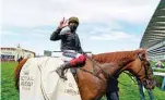  ??  ?? ASCOT: In this file photo taken on June 18, 2020 Frankie Dettori celebrates holding up three fingers after he and horse Stradivari­us won The Gold Cup race on day three of the Royal Ascot horse racing meet. —AFP