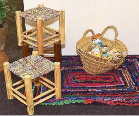  ??  ?? These Moroccan chairs are the finished products of all the waste materials collected during a clean-up of a river during her artist’s residency in Morocco.