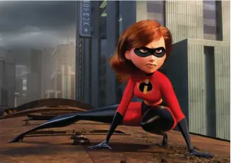  ??  ?? WORKING ELASTIGIRL­In “Incredible­s 2,” stay- athome mom Helen pulls on her tights again to fight crime while her husband tends the family at home.