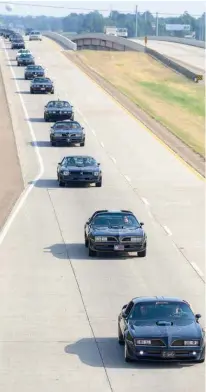  ?? File photo by Evan Lewis ?? Trans Ams as far as the eye can see head south on Loop 245 out of Texarkana, Ark., in this May 2012 file photo. The Bandit Run returns to Texarkana this year during the weekend of June 17 and 18.