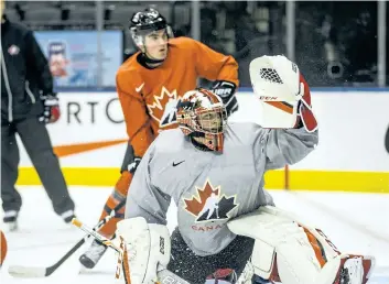  ?? ERNEST DOROSZUK/POSTMEDIA NETWORK ?? Canada’s National Junior Team goalie Connor Ingram during a 2017 World Junior Championsh­ip practice at the Air Canada Centre in Toronto in December 2016. Team Canada comes to St. Catharines this December.