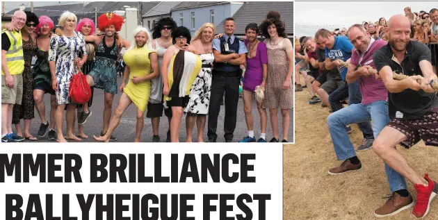  ??  ?? The ‘girls’ of Ballyheigu­e looking only gorgeous as they get ready for the Summer Festival race. Pictured with Garda Mark Cushen (third from right) and local Fianna Fáil Kerry TD and Summer Festival organiser John Brassil (first on left). The Flahive...