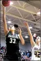  ?? Photo courtesy of Jeff Montgomery ?? Harding forward Sydnie Jones (left) had 10 points in the Lady Bisons’ 90-77 loss to Ashland (Ohio) in the semifinals of the NCAA Division II Women’s Tournament on Wednesday in Columbus, Ohio.