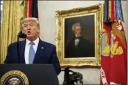  ?? ALEX BRANDON - THE ASSOCIATED PRESS ?? President Donald Trump speaks during a ceremony to present the Presidenti­al Medal of Freedom to former Attorney General Edwin Meese, in the Oval Office of the White House, Tuesday, in Washington.