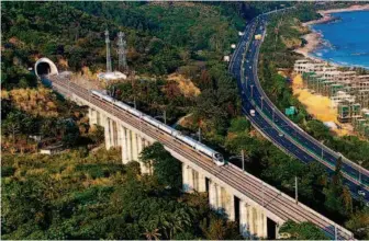  ??  ?? December 30, 2015: Stretching to 653 kilometers, Hainan Roundabout High-speed Rail, the first of its kind in the world, begins full operation, connecting almost every famous scenic spot and major city in the province. by Yang Guanyu/xinhua