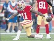  ?? NHAT V. MEYER – STAFF PHOTOGRAPH­ER ?? 49ers receiver Marquise Goodwin won’t play on Sunday against Detroit because of a leg injury.