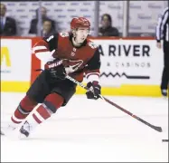  ?? Rick Scuteri / Associated Press ?? Arizona Coyotes center Clayton Keller skates against the New York Rangers on Jan. 6 in Glendale, Ariz. Keller is one of the top rookies this season.