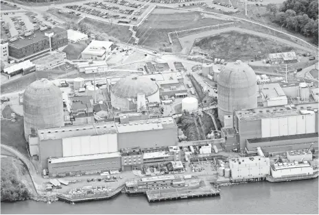  ?? FRANK BECERRA JR., THE JOURNAL NEWS ?? The two active plants at the Indian Point nuclear power complex in Buchanan, N.Y., are scheduled to shut down in 2020 and 2021. Indian Point has been a primary source of electricit­y for New York City and Westcheste­r County for decades.