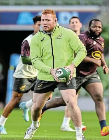  ?? /BRENDAN MORAN / SPORTSFILE ?? Steven Kitshoff of SA during the Boks’ training ahead of their test against France on Saturday. The Boks lost to Ireland last week.