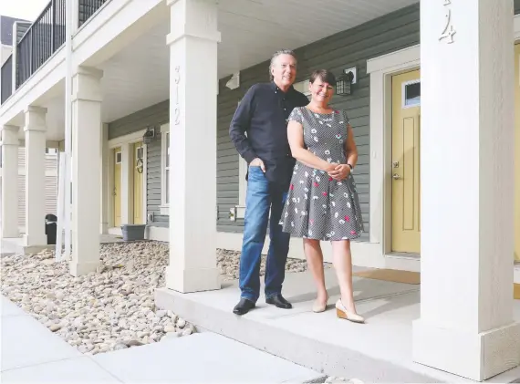  ?? CHRISTINA RYAN ?? G. Michael Novak and Nicola Mount purchased the 1,949-square-foot Berkley townhome in the Vesta Properties community of Southpoint in Airdrie.