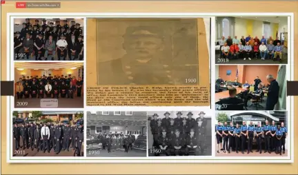  ?? SCREENSHOT OF ONLINE MEETING ?? Slide showing photos of Lansdale Police Department officers starting with Chief Charles F. Kulp, center, in 1900and more recent group photos through 2021, as included in the Lansdale Police Department’s annual report presented to council on Wednesday.