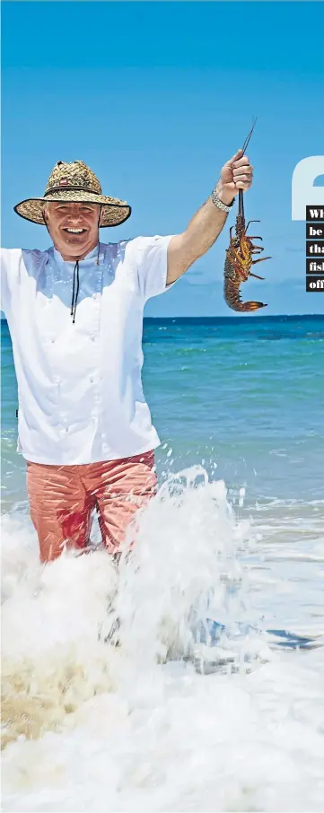  ??  ?? ● Seafood king Rick with fresh lobsters on the beach at Mollymook, Australia